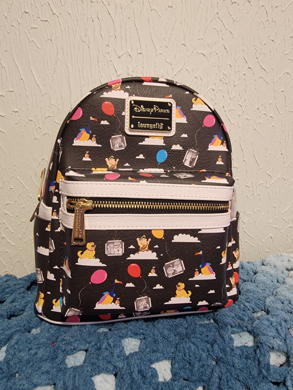 UP Disney Parks × Loungefly Black Mini Backpack with Multicolor Balloon Print